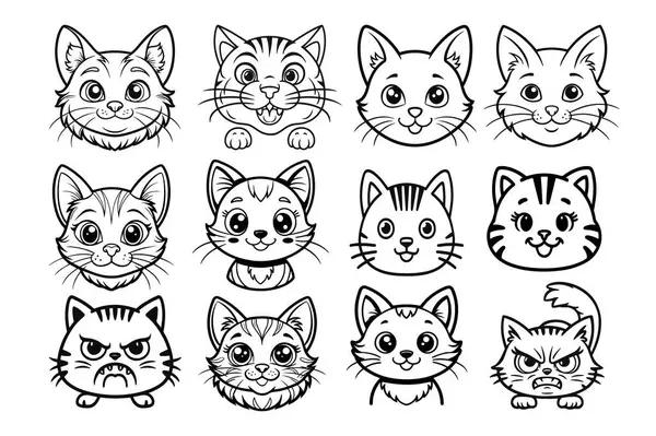 stock vector Kawaii cat coloring page - charming and simple line art for creative fun, black and white vector illustration