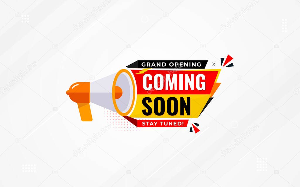 Coming Soon Sale Banner vector template. Grand Opening vector graphic element. Super shop label Promo design. Product opening festival background collection.