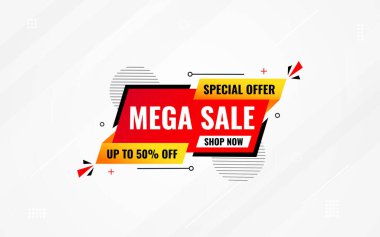 Mega satış afişi indirimli arka plan şablonu soyut vektörü. Özel promosyon tasarımı. Web ya da sosyal medya için büyük satış afişi tasarımı, indirimli özel teklif.