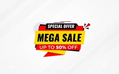 Mega satış afişi indirimli arka plan şablonu soyut vektörü. Özel promosyon tasarımı. Web ya da sosyal medya için büyük satış afişi tasarımı, indirimli özel teklif.