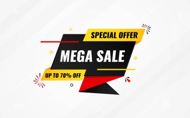 İnternet ya da sosyal medya için büyük satış afişi tasarımı, modern satış afişi. Düz soyut arkaplan şablonu illüstrasyonlu indirimli pankart kompozisyonu.