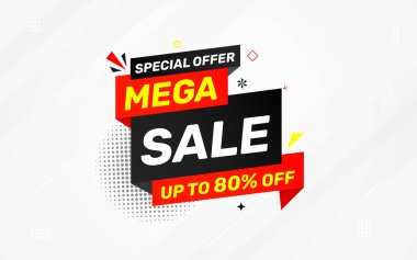 İnternet ya da sosyal medya için büyük satış afişi tasarımı, modern satış afişi. Düz soyut arkaplan şablonu illüstrasyonlu indirimli pankart kompozisyonu.