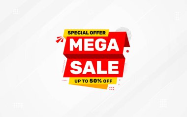 İnternet ya da sosyal medya için büyük satış afişi tasarımı, modern satış afişi. Düz soyut arkaplan şablonu illüstrasyonlu indirimli pankart kompozisyonu.