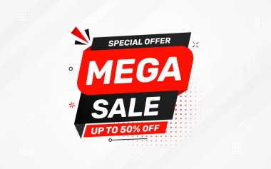 İnternet ya da sosyal medya için büyük satış afişi tasarımı, modern satış afişi. Düz soyut arkaplan şablonu illüstrasyonlu indirimli pankart kompozisyonu.