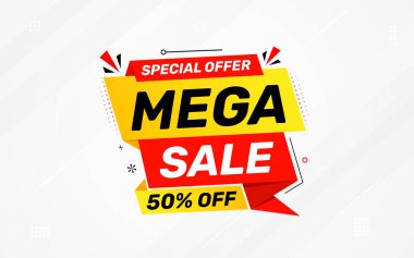 İnternet ya da sosyal medya için büyük satış afişi tasarımı, modern satış afişi. Düz soyut arkaplan şablonu illüstrasyonlu indirimli pankart kompozisyonu.