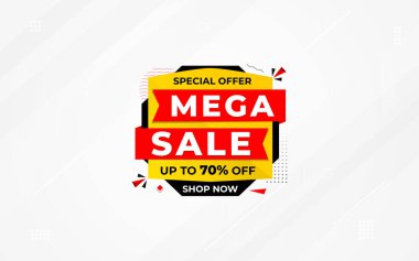 İnternet ya da sosyal medya için büyük satış afişi tasarımı, modern satış afişi. Düz soyut arkaplan şablonu illüstrasyonlu indirimli pankart kompozisyonu.