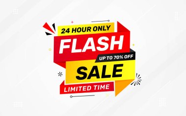 İnternet ya da sosyal medya için flaş indirimli afiş. İndirim etiketli satış afişi promosyon şablonu. Kısıtlı zaman teklifi, ekstra indirim. Ticari poster, satış arkaplan vektörü illüstrasyonu