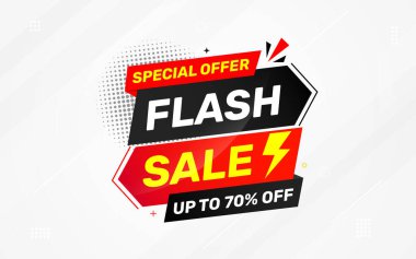 İnternet ya da sosyal medya için flaş indirimli afiş. İndirim etiketli satış afişi promosyon şablonu. Kısıtlı zaman teklifi, ekstra indirim. Ticari poster, satış arkaplan vektörü illüstrasyonu