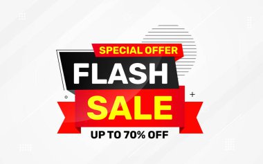 İnternet ya da sosyal medya için flaş indirimli afiş. İndirim etiketli satış afişi promosyon şablonu. Kısıtlı zaman teklifi, ekstra indirim. Ticari poster, satış arkaplan vektörü illüstrasyonu