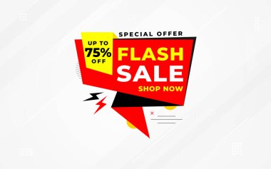 İnternet ya da sosyal medya için flaş indirimli afiş. İndirim etiketli satış afişi promosyon şablonu. Kısıtlı zaman teklifi, ekstra indirim. Ticari poster, satış arkaplan vektörü illüstrasyonu