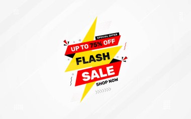 İnternet ya da sosyal medya için flaş indirimli afiş. İndirim etiketli satış afişi promosyon şablonu. Kısıtlı zaman teklifi, ekstra indirim. Ticari poster, satış arkaplan vektörü illüstrasyonu