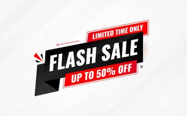 İnternet ya da sosyal medya için flaş indirimli afiş. İndirim etiketli satış afişi promosyon şablonu. Kısıtlı zaman teklifi, ekstra indirim. Ticari poster, satış arkaplan vektörü illüstrasyonu