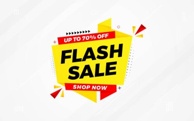 İnternet ya da sosyal medya için flaş indirimli afiş. İndirim etiketli satış afişi promosyon şablonu. Kısıtlı zaman teklifi, ekstra indirim. Ticari poster, satış arkaplan vektörü illüstrasyonu