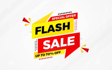 İnternet ya da sosyal medya için flaş indirimli afiş. İndirim etiketli satış afişi promosyon şablonu. Kısıtlı zaman teklifi, ekstra indirim. Ticari poster, satış arkaplan vektörü illüstrasyonu