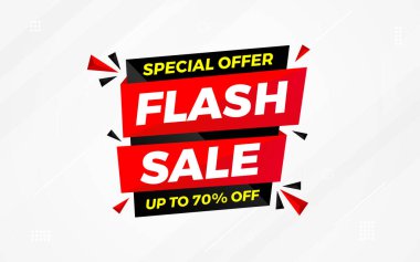 İnternet ya da sosyal medya için flaş indirimli afiş. İndirim etiketli satış afişi promosyon şablonu. Kısıtlı zaman teklifi, ekstra indirim. Ticari poster, satış arkaplan vektörü illüstrasyonu