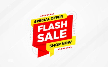 İnternet ya da sosyal medya için flaş indirimli afiş. İndirim etiketli satış afişi promosyon şablonu. Kısıtlı zaman teklifi, ekstra indirim. Ticari poster, satış arkaplan vektörü illüstrasyonu