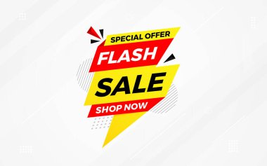 İnternet ya da sosyal medya için flaş indirimli afiş. İndirim etiketli satış afişi promosyon şablonu. Kısıtlı zaman teklifi, ekstra indirim. Ticari poster, satış arkaplan vektörü illüstrasyonu