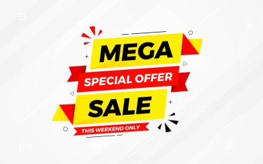 Mega satış afişi şablonu. Özel indirim geçmişi. Web ya da sosyal medya için büyük indirimli pankart tasarımı, indirimli özel teklif. soyut vektör tasarımı.