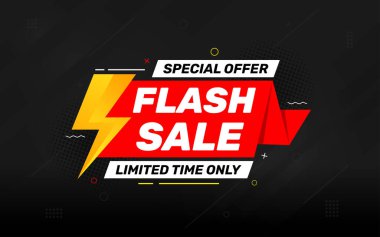 İnternet ya da sosyal medya için flaş indirimli afiş. İndirim etiketli satış afişi promosyon şablonu. Kısıtlı zaman teklifi, ekstra indirim. Ticari poster, satış arkaplan vektörü illüstrasyonu