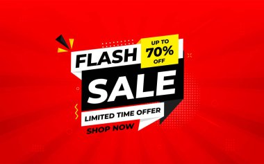 İnternet ya da sosyal medya için flaş indirimli afiş. İndirim etiketli satış afişi promosyon şablonu. Kısıtlı zaman teklifi, ekstra indirim. Ticari poster, satış arkaplan vektörü illüstrasyonu