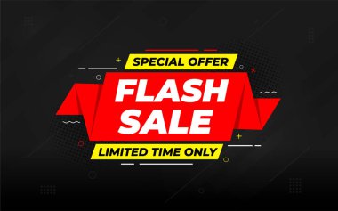 İnternet ya da sosyal medya için flaş indirimli afiş. İndirim etiketli satış afişi promosyon şablonu. Kısıtlı zaman teklifi, ekstra indirim. Ticari poster, satış arkaplan vektörü illüstrasyonu