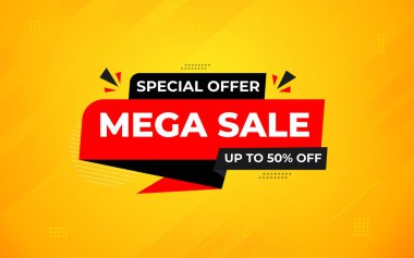 Mega satış afişi şablonu. Özel indirim geçmişi. Web ya da sosyal medya için büyük indirimli pankart tasarımı, indirimli özel teklif. soyut vektör tasarımı.