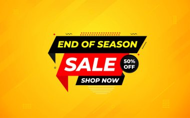 Sezon Satışı Sancağının Sonu Sezonluk fiyat etiketi tasarımı. İndirimli festival etiketi tasarımı. Sezon Süper Satış Sancak Şablonu. Daire Satış Vektörü İllüstrasyonu.