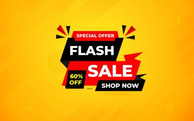 İnternet ya da sosyal medya için flaş indirimli afiş. İndirim etiketli satış afişi promosyon şablonu. Kısıtlı zaman teklifi, ekstra indirim. Ticari poster, satış arkaplan vektörü illüstrasyonu
