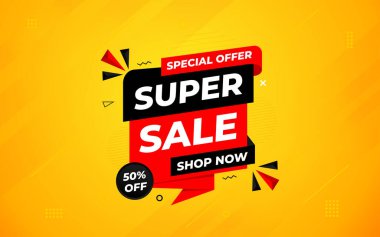 Süper İndirimli Sancak Soyut Vektör Tasarımı. Web Medya ve Piyasa için Süper Satış Posteri veya İndirim Etiketi. Super Selale yaratıcı afiş illüstrasyonu