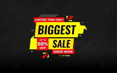 En büyük satış afişi. Yılın en büyük bayrağı. Satış ve indirimler En büyük satış, Dijital ve baskı pazarı için özel pazarlama poster tasarımı.