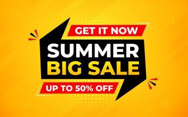 Yaz indirimi afişi. Yaz indirimi sancak vektör şablonu. Satış etiketi ve indirimli arka plan, indirimli tanıtım reklam poster tasarımı web ve sosyal için. Vektör İllüstrasyonu.