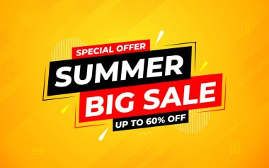 Yaz indirimi afişi. Yaz indirimi sancak vektör şablonu. Satış etiketi ve indirimli arka plan, indirimli tanıtım reklam poster tasarımı web ve sosyal için. Vektör İllüstrasyonu.