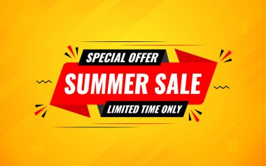 Yaz indirimi afişi. Yaz indirimi sancak vektör şablonu. Satış etiketi ve indirimli arka plan, indirimli tanıtım reklam poster tasarımı web ve sosyal için. Vektör İllüstrasyonu.