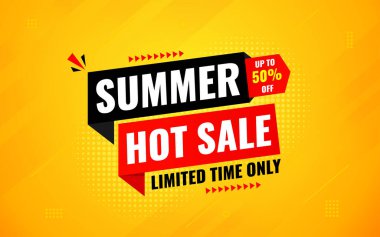 Yaz indirimi afişi. Yaz indirimi sancak vektör şablonu. Satış etiketi ve indirimli arka plan, indirimli tanıtım reklam poster tasarımı web ve sosyal için. Vektör İllüstrasyonu.