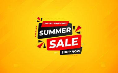 Yaz teklif satışı afiş şablonu. Yaz indirimi afişi. İndirimli etiket ve indirimli arka plan, indirimli tanıtım pazarlama poster tasarımı. Vektör İllüstrasyonu.