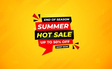 Yaz teklif satışı afiş şablonu. Yaz indirimi afişi. İndirimli etiket ve indirimli arka plan, indirimli tanıtım pazarlama poster tasarımı. Vektör İllüstrasyonu.