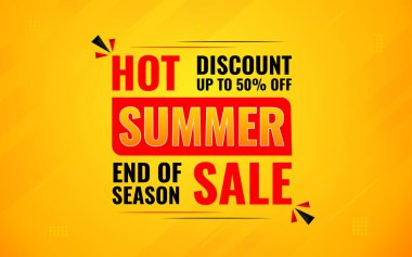 Yaz indirimi afişi. Yaz indirimi sancak vektör şablonu. Satış etiketi ve indirimli arka plan, indirimli tanıtım reklam poster tasarımı web ve sosyal için. Vektör İllüstrasyonu.