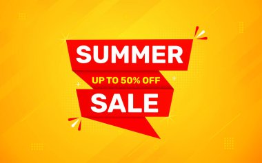 Yaz indirimi afişi. Yaz indirimi sancak vektör şablonu. Satış etiketi ve indirimli arka plan, indirimli tanıtım reklam poster tasarımı web ve sosyal için. Vektör İllüstrasyonu.
