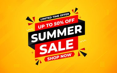 Yaz indirimi afişi. Yaz indirimi sancak vektör şablonu. Satış etiketi ve indirimli arka plan, indirimli tanıtım reklam poster tasarımı web ve sosyal için. Vektör İllüstrasyonu.