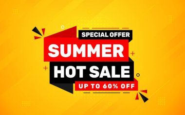 Yaz indirimi afişi. Yaz indirimi sancak vektör şablonu. Satış etiketi ve indirimli arka plan, indirimli tanıtım reklam poster tasarımı web ve sosyal için. Vektör İllüstrasyonu.