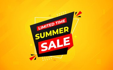 Yaz indirimi afişi. Yaz indirimi sancak vektör şablonu. Satış etiketi ve indirimli arka plan, indirimli tanıtım reklam poster tasarımı web ve sosyal için. Vektör İllüstrasyonu.