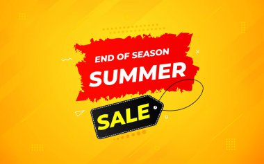 Yaz teklif satışı afiş şablonu. Yaz indirimi afişi. İndirimli etiket ve indirimli arka plan, indirimli tanıtım pazarlama poster tasarımı. Vektör İllüstrasyonu.