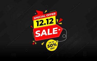 12. indirimli bayrak tanıtım şablonu. Hisse senedi. Yıl sonu afiş tasarımı web ya da sosyal medya için, indirimli özel teklif. soyut vektör tasarımı.