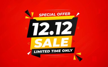 12. indirimli bayrak tanıtım şablonu. Hisse senedi. Yıl sonu afiş tasarımı web ya da sosyal medya için, indirimli özel teklif. soyut vektör tasarımı.