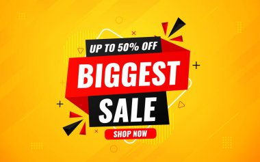 En büyük satış afişi. Yılın en büyük bayrağı. Satış ve indirimler En büyük satış, Dijital ve baskı pazarı için özel pazarlama poster tasarımı.