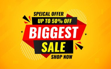 En büyük satış afişi. Yılın en büyük bayrağı. Satış ve indirimler En büyük satış, Dijital ve baskı pazarı için özel pazarlama poster tasarımı.