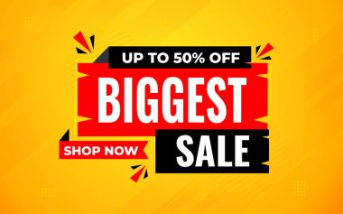 En büyük satış afişi. Yılın en büyük bayrağı. Satış ve indirimler En büyük satış, Dijital ve baskı pazarı için özel pazarlama poster tasarımı.