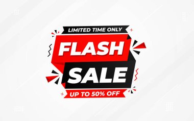 İnternet ya da sosyal medya için flaş indirimli afiş. İndirim etiketli satış afişi promosyon şablonu. Kısıtlı zaman teklifi, ekstra indirim. Ticari poster, satış arkaplan vektörü illüstrasyonu