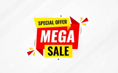 İnternet ya da sosyal medya için büyük satış afişi tasarımı, modern satış afişi. Düz soyut arkaplan şablonu illüstrasyonlu indirimli pankart kompozisyonu.