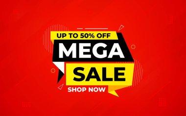 İnternet ya da sosyal medya için büyük satış afişi tasarımı, modern satış afişi. Düz soyut arkaplan şablonu illüstrasyonlu indirimli pankart kompozisyonu.